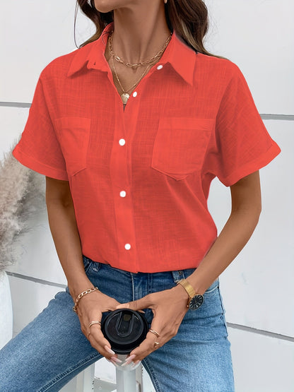 Camisa casual de mujer con mangas cortas y estampado de pájaros para un look chic primavera verano