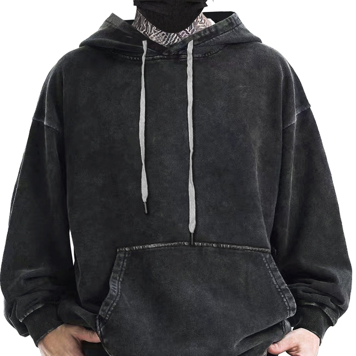 Sweat à Capuche Unisexe Gris Foncé Délavé avec Poche Kangourou