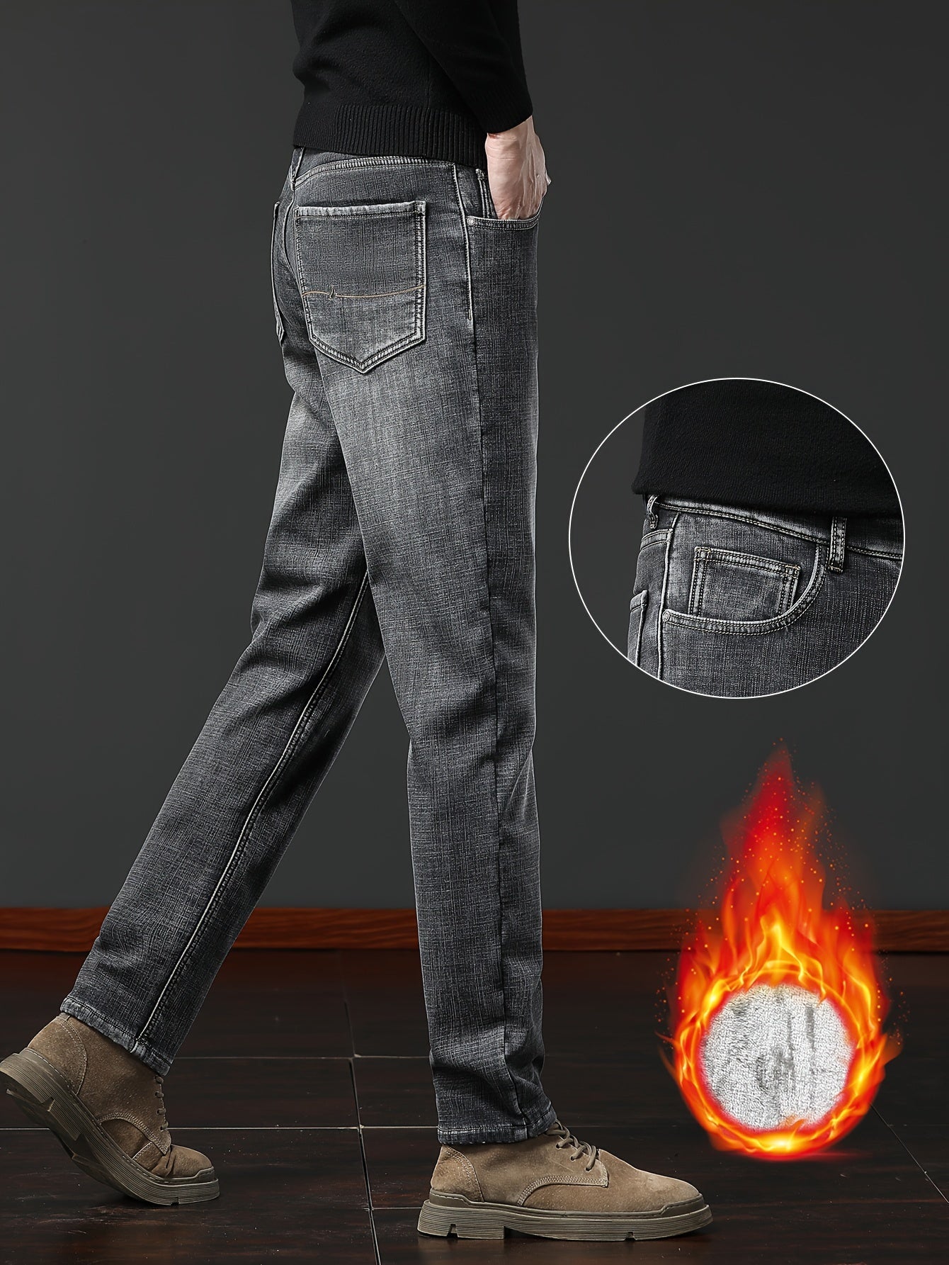 Jean homme doublé polaire coupe droite style décontracté bleu ou gris