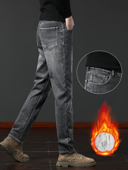 Jean homme doublé polaire coupe droite style décontracté bleu ou gris