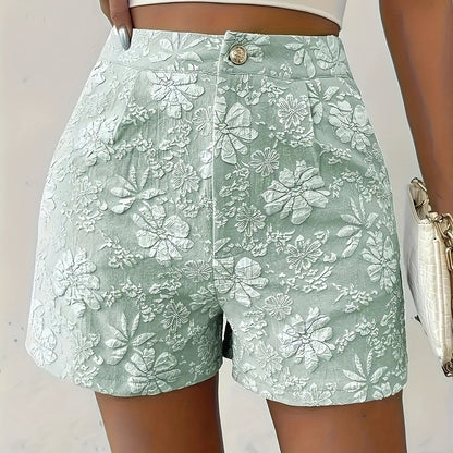Short élégant femme taille haute brodé style chic pour l'été