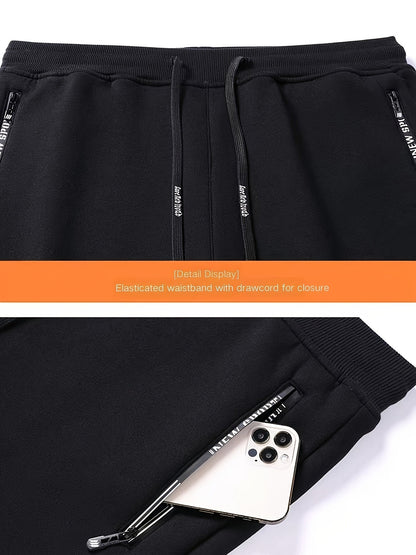 Lot de 3 Pantalons de Survêtement Polaire Homme, Élastique, Doublure Chaude, Poches Zippées, Bleu Marine, Noir et Gris Clair
