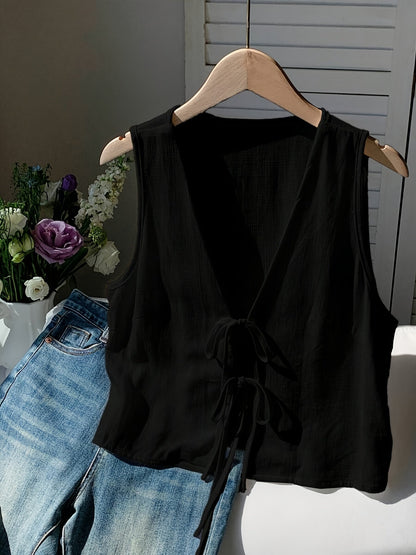 Gilet sans manches à nouer devant pour femme style décontracté chic