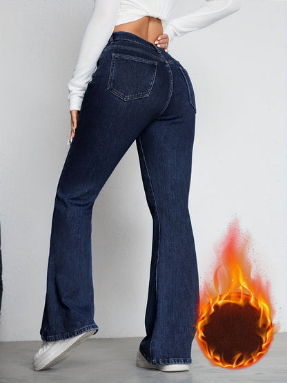 Jean évasé taille haute Femme - Bleu foncé