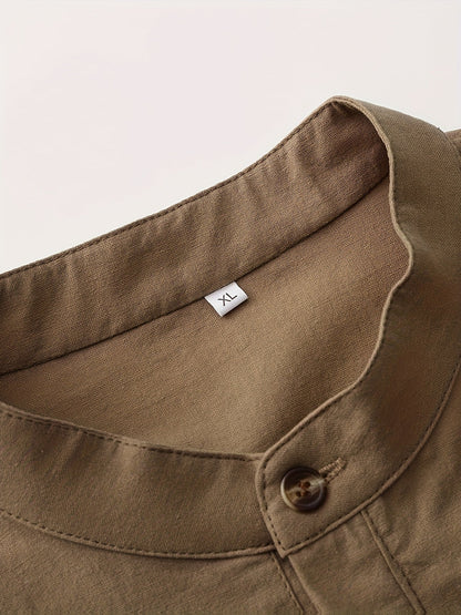 Langærmet Henley-skjorte til mænd i afslappet, smart Mao-krave-stil
