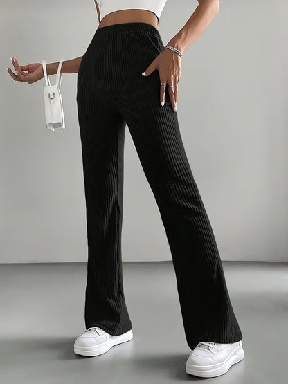 Pantalon côtelé évasé taille haute femme - Noir, Vert kaki, Marron