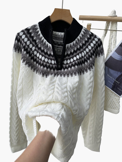 Męski sweter z półzamkiem i stójką w stylu nordyckim casual na zimę