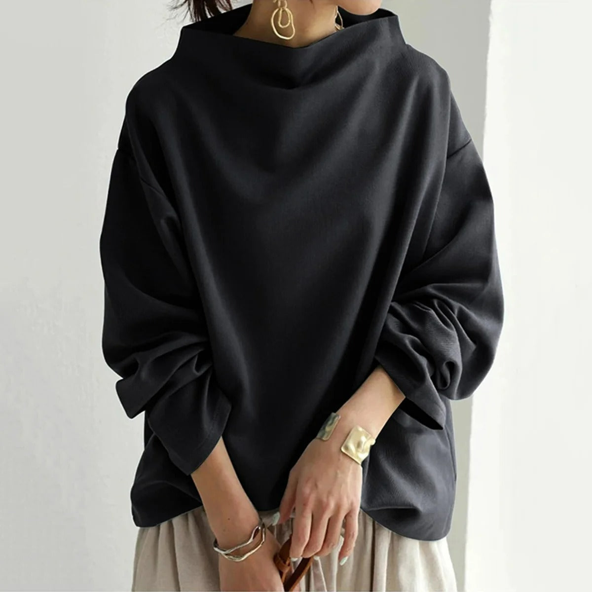 Damelangærmet oversized pullover i elegant stil til dagligt brug eller kontoret
