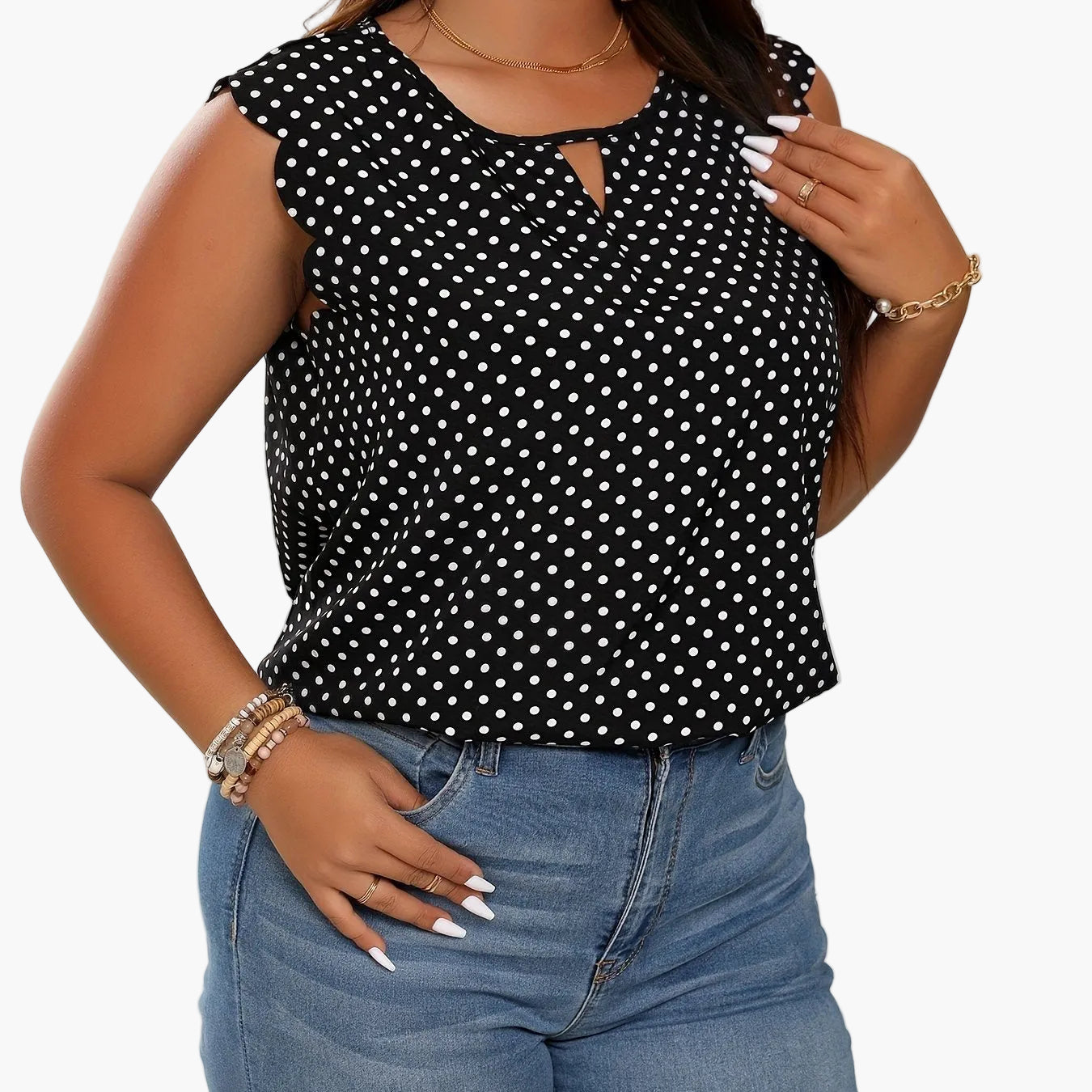 Top élégant à pois pour femme – Style décontracté chic, parfait pour l'été