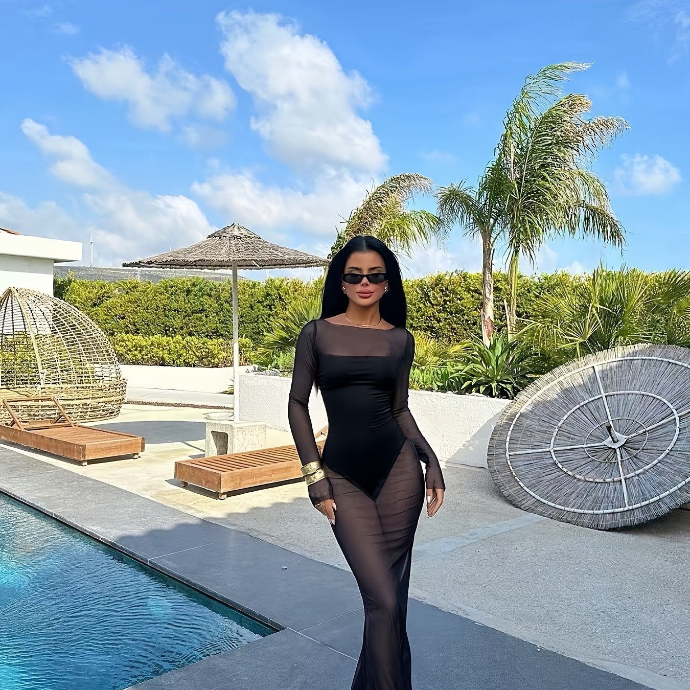 Robe de plage longue femme style glamour pour vacances et piscine