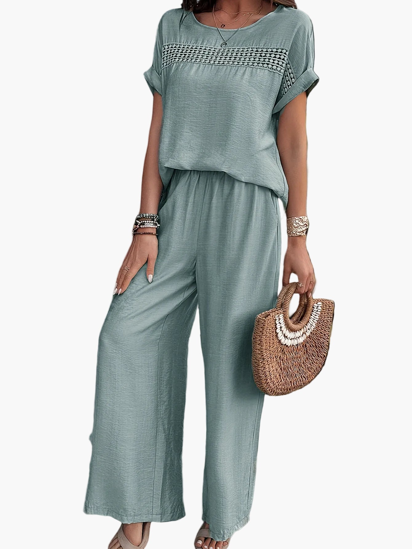 Ensemble Femme Décontracté Chic à Manches Courtes pour Été – Tenue Plage ou Ville
