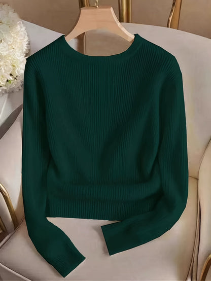 Pull femme marron côtelé col rond manches longues à boutons dorés