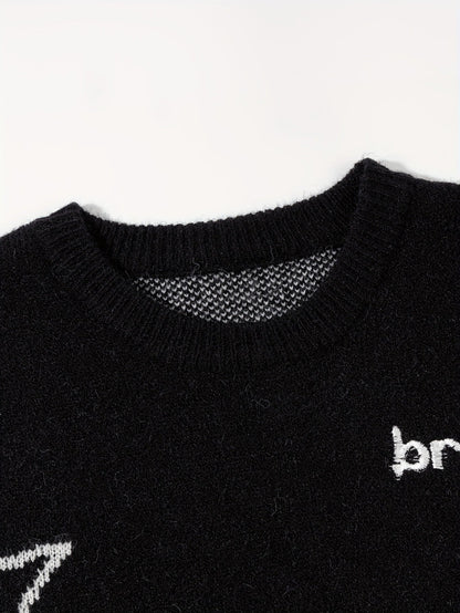 Pull en maille unisexe avec motif Planète et étoiles à col rond