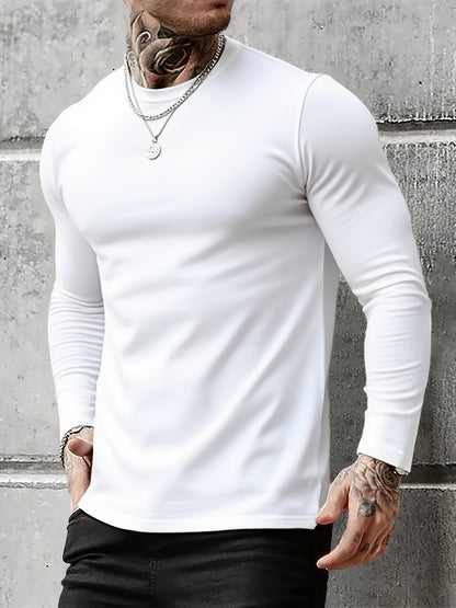Lot de 3 T-shirts Homme Manches Longues Unis Cou Ras-du-cou Noir Gris Blanc