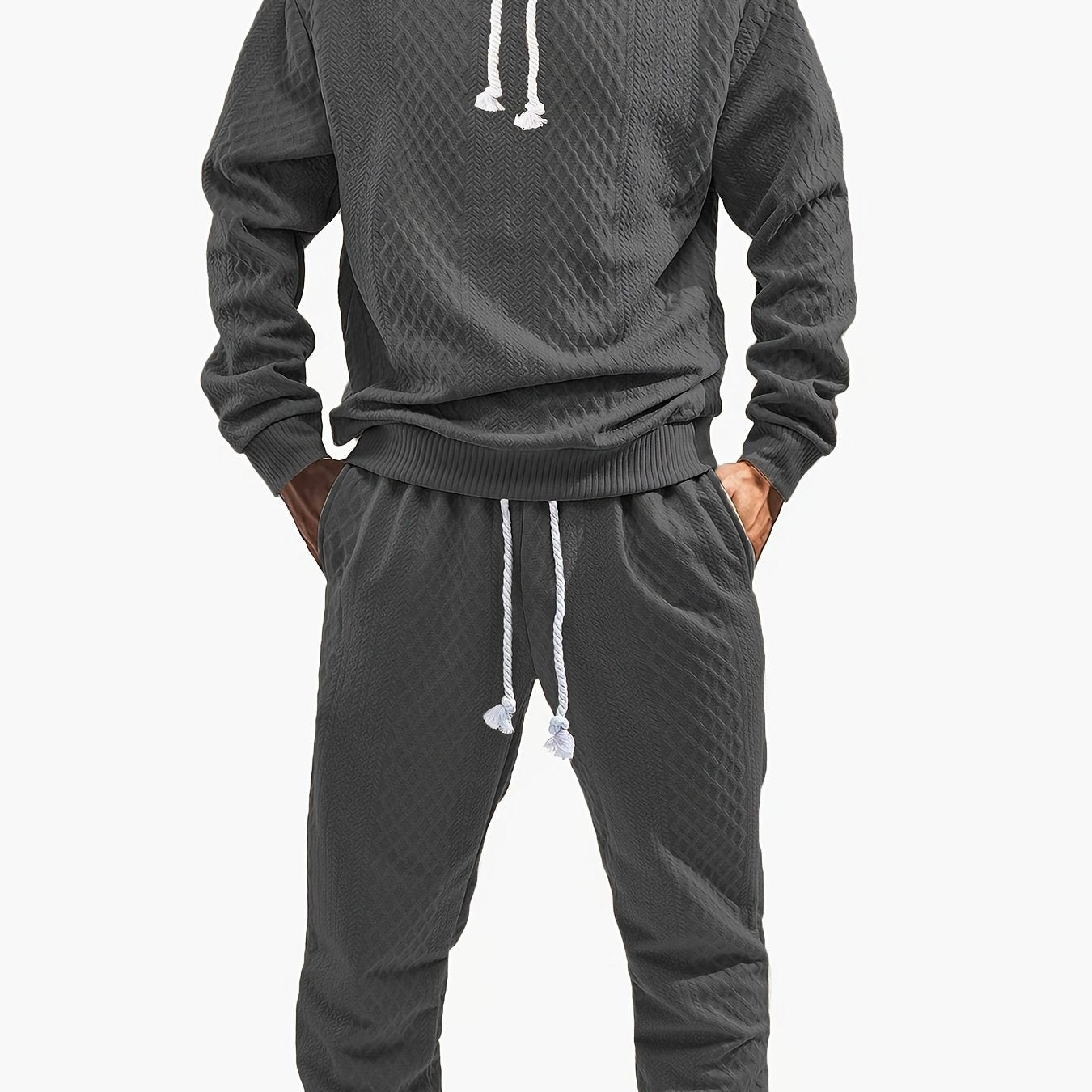 Ensemble Survêtement Homme à Capuche Texture Chevron et Losange – Style Décontracté