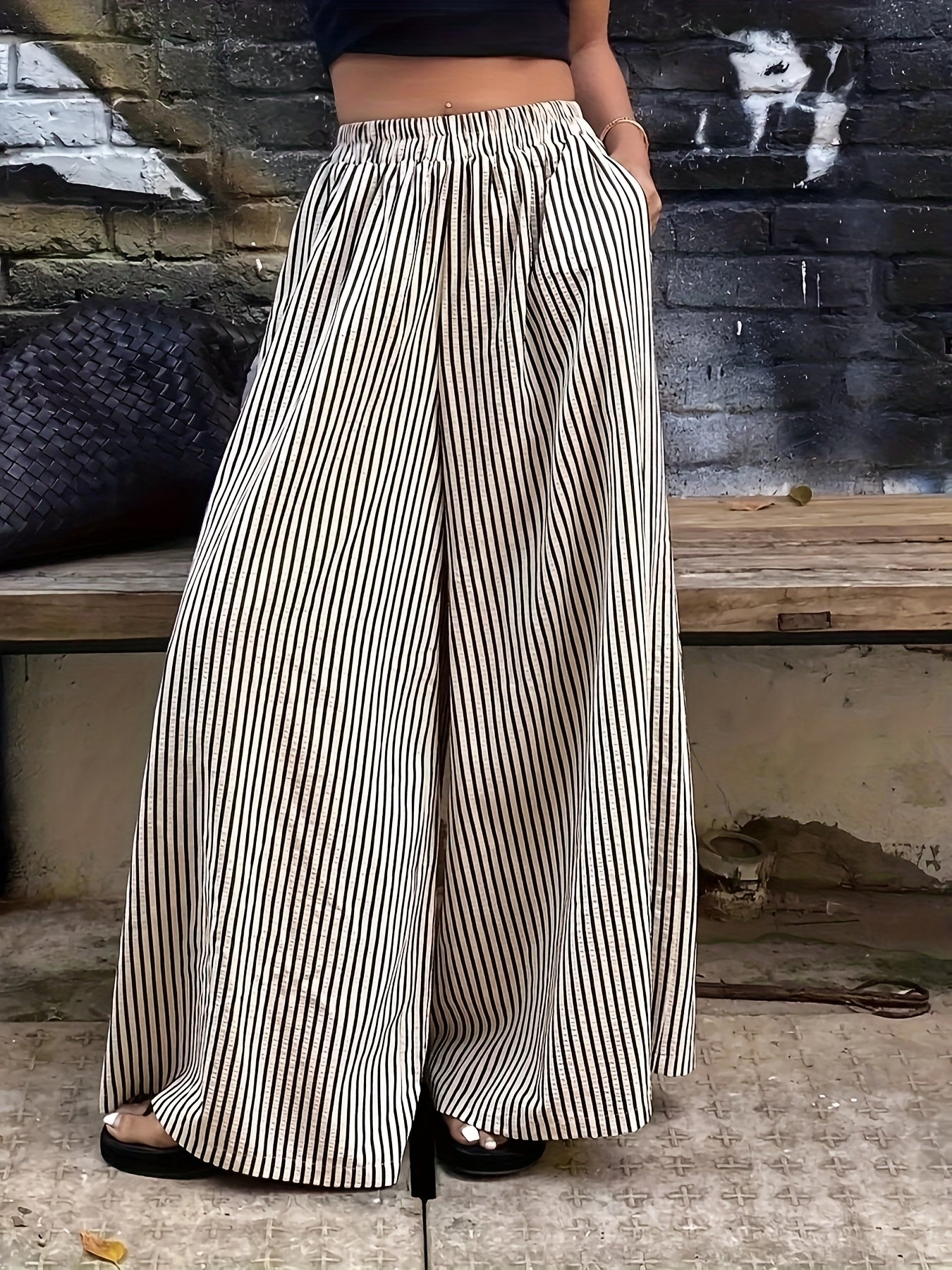 Pantalon large à rayures pour femme, style élégant et décontracté, idéal pour le printemps et l'été
