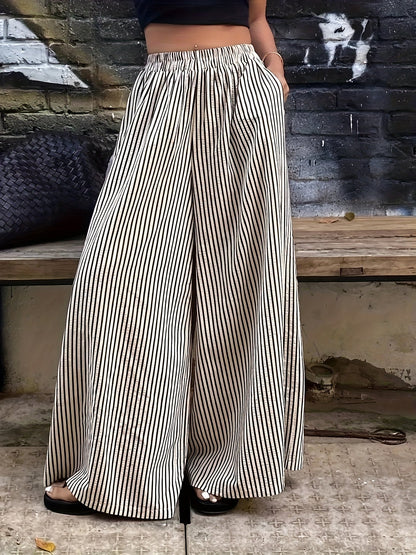 Pantalon large à rayures pour femme, style élégant et décontracté, idéal pour le printemps et l'été