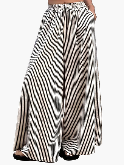 Pantalon large à rayures pour femme, style élégant et décontracté, idéal pour le printemps et l'été