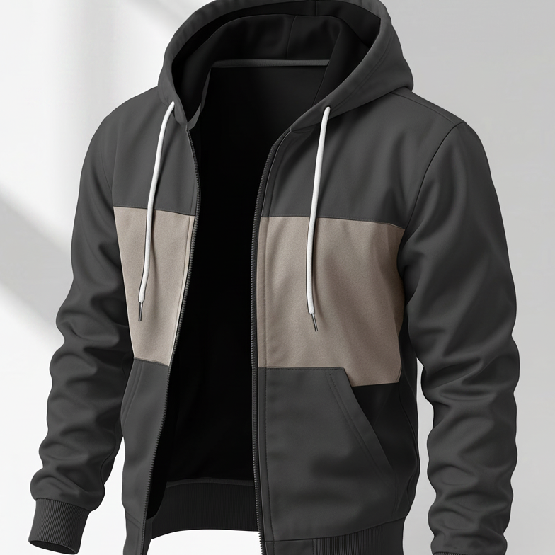 Sweat à capuche zippé bicolore pour homme avec poches latérales et cordon de serrage