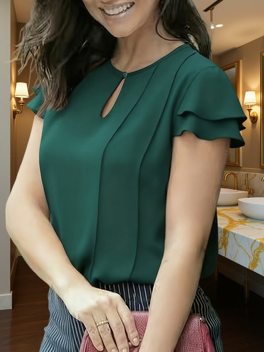 Blouse élégante à manches courtes volantées pour femme, style bureau et sorties
