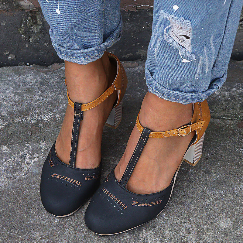 Esme – T-strap Sandals with Round Toe and Matching Colors