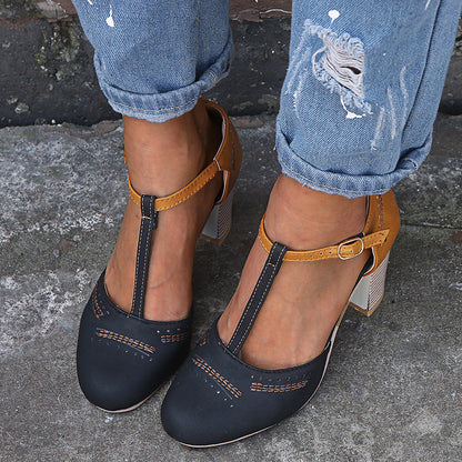 Esme – T-strap Sandals with Round Toe and Matching Colors