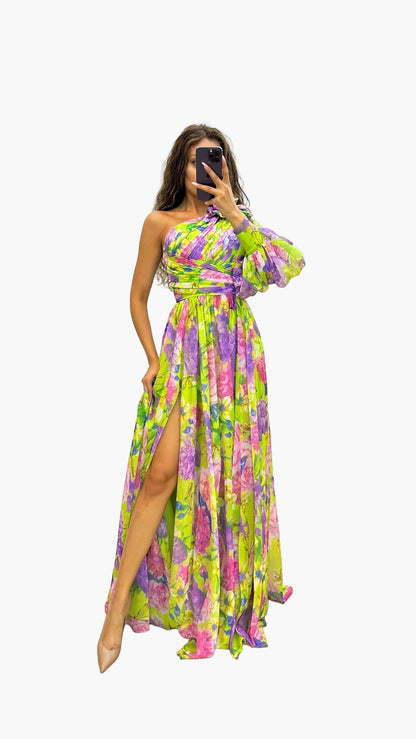 Robe de soirée femme à épaules dénudées, style floral chic, élégante pour événements et occasions estivales
