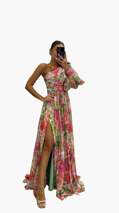 Robe de soirée femme à épaules dénudées, style floral chic, élégante pour événements et occasions estivales