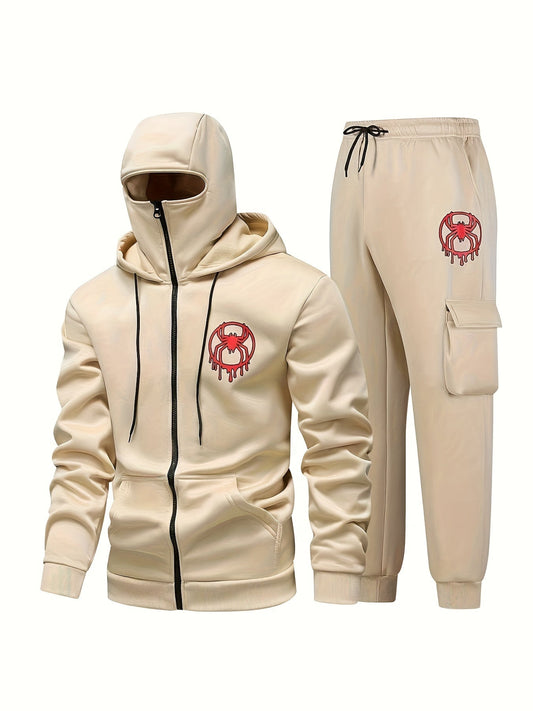 Ensemble survêtement cagoule homme avec motif araignée couleur unie