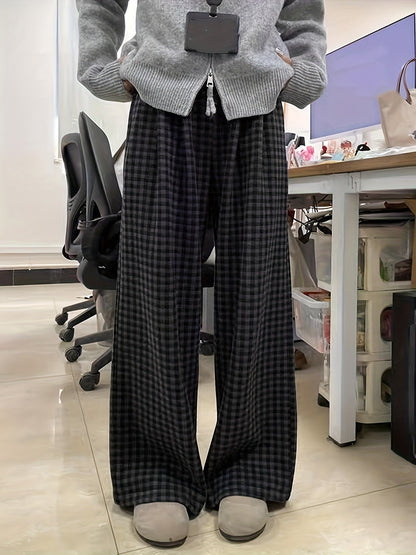 Pantalon large à carreaux Vichy noir et gris avec taille élastique et cordon