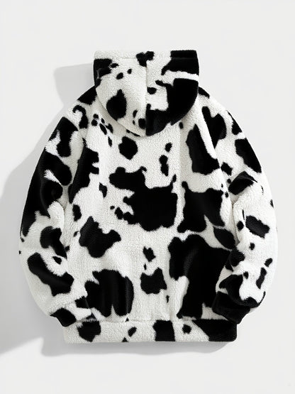 Sweat à capuche Sherpa motif peau de vache bicolore avec poche kangourou