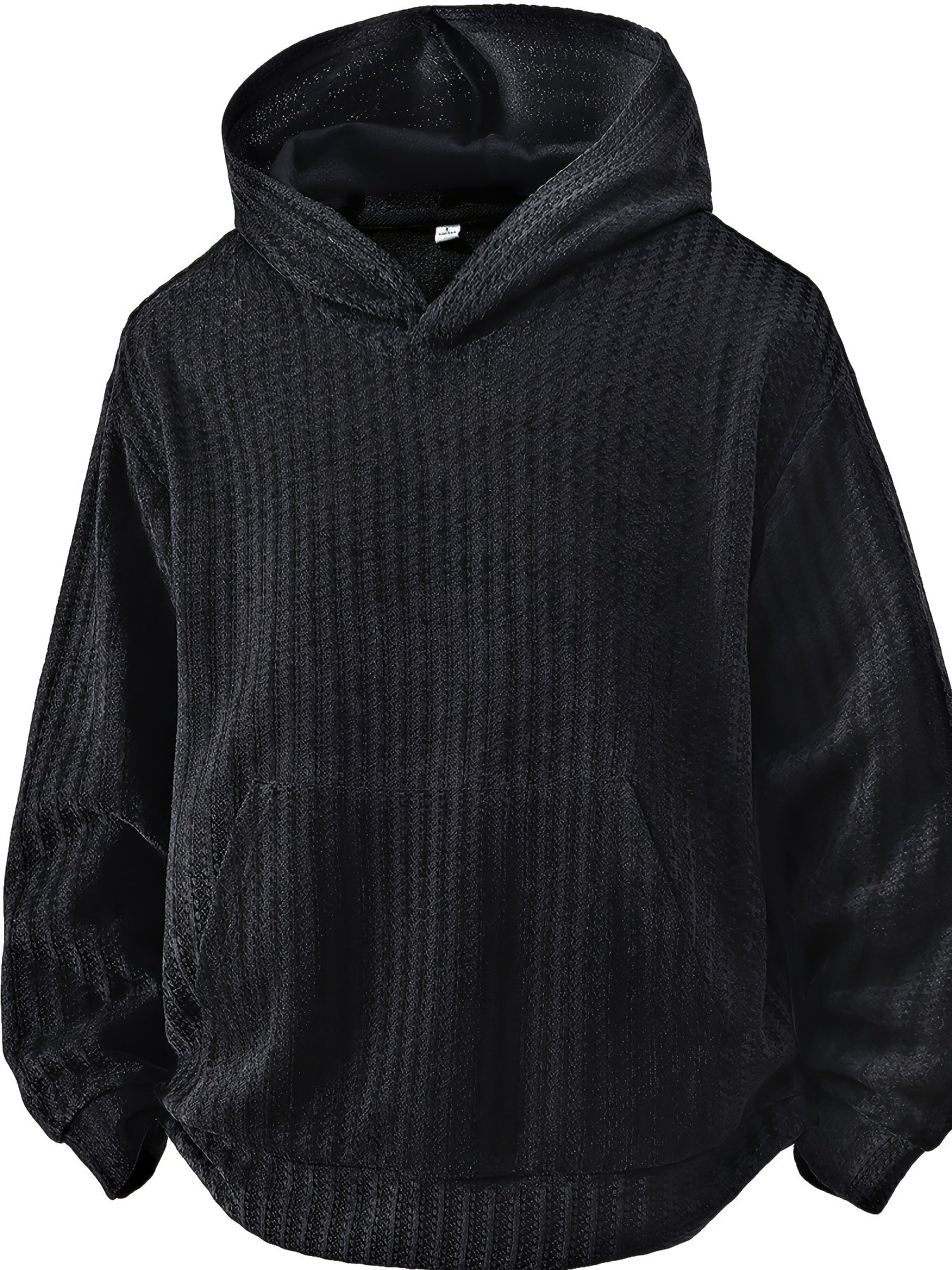 Sweat à Capuche Texturé Noir Oversize avec Poche Kangourou pour Homme