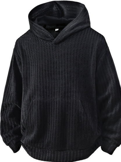Sweat à Capuche Texturé Noir Oversize avec Poche Kangourou pour Homme