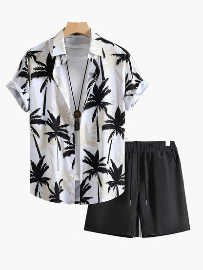 Camicia hawaiana con stampa di palme da uomo - Stile spiaggia casual estivo