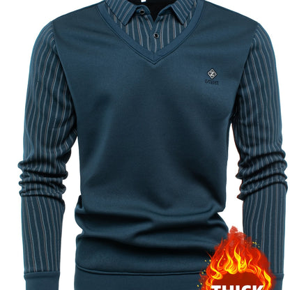 Pull Col V Homme Effet Chemise Rayée Manches Longues