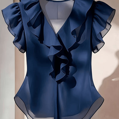 Blouse Femme Élégante à Volants Style Romantique pour Tenue Chic et Bureau