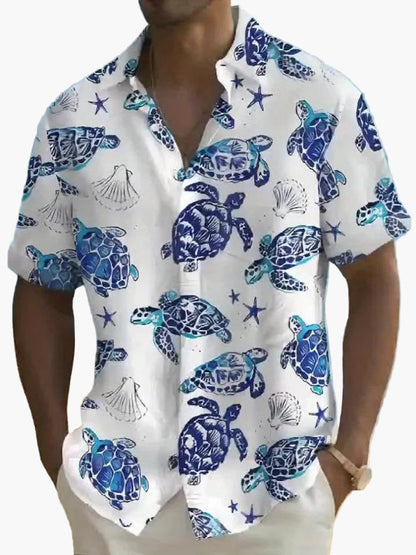 Hawaiihemd für Herren mit Meeresschildkröten-Motiven, Urlaubsstil  