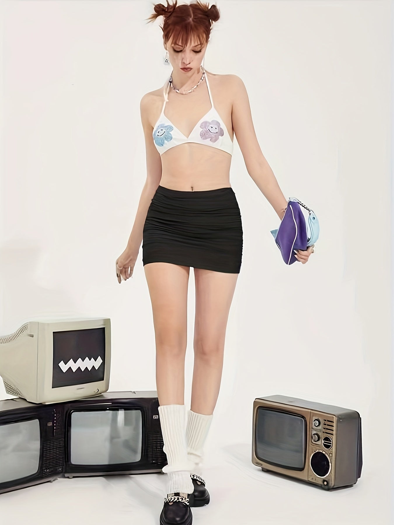 Jupe Mini Froncée Femme, Style Moderne et Polyvalent, Idéale pour Sorties et Tenues Décontractées