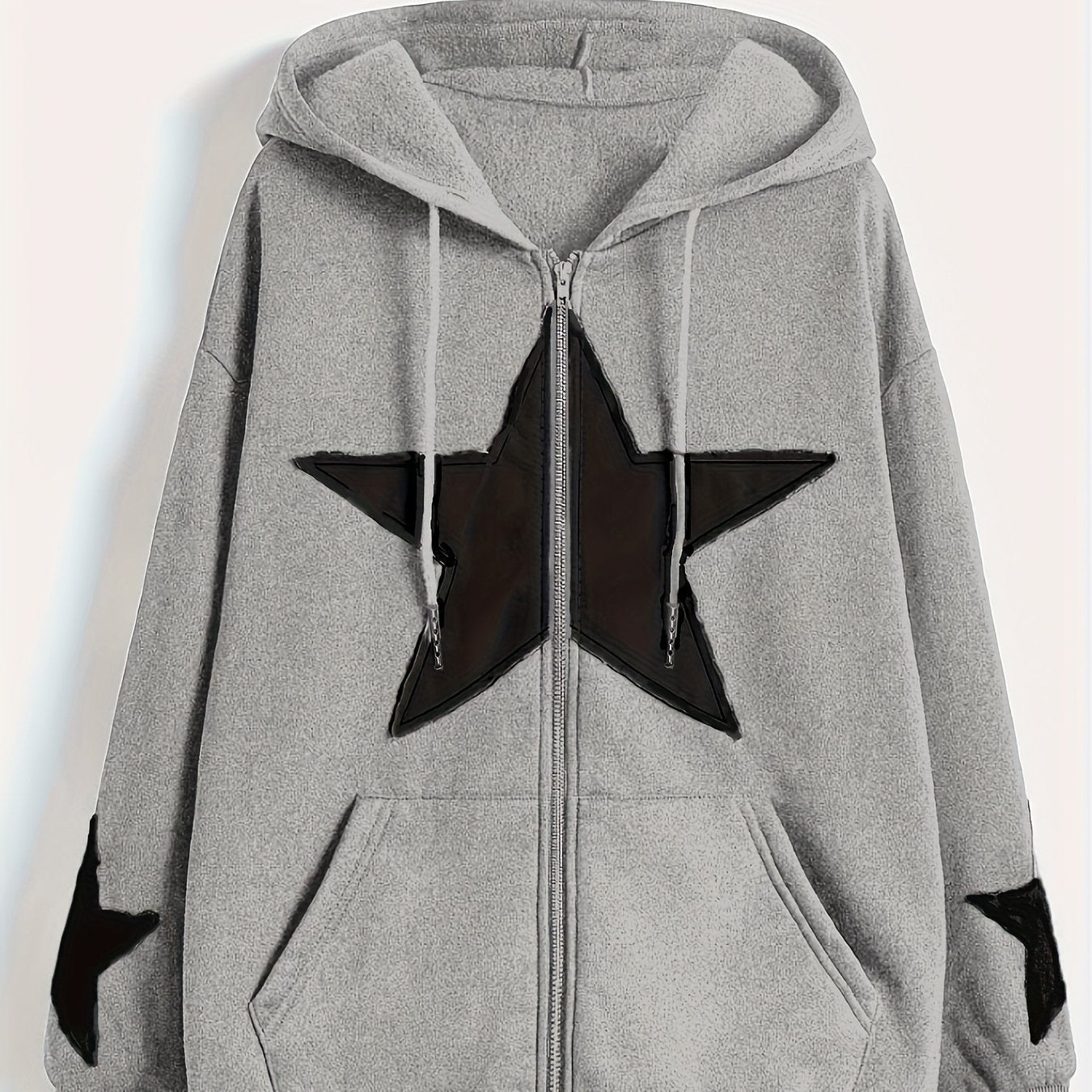 Sweat à capuche zippé marron avec motif étoile gris délavé