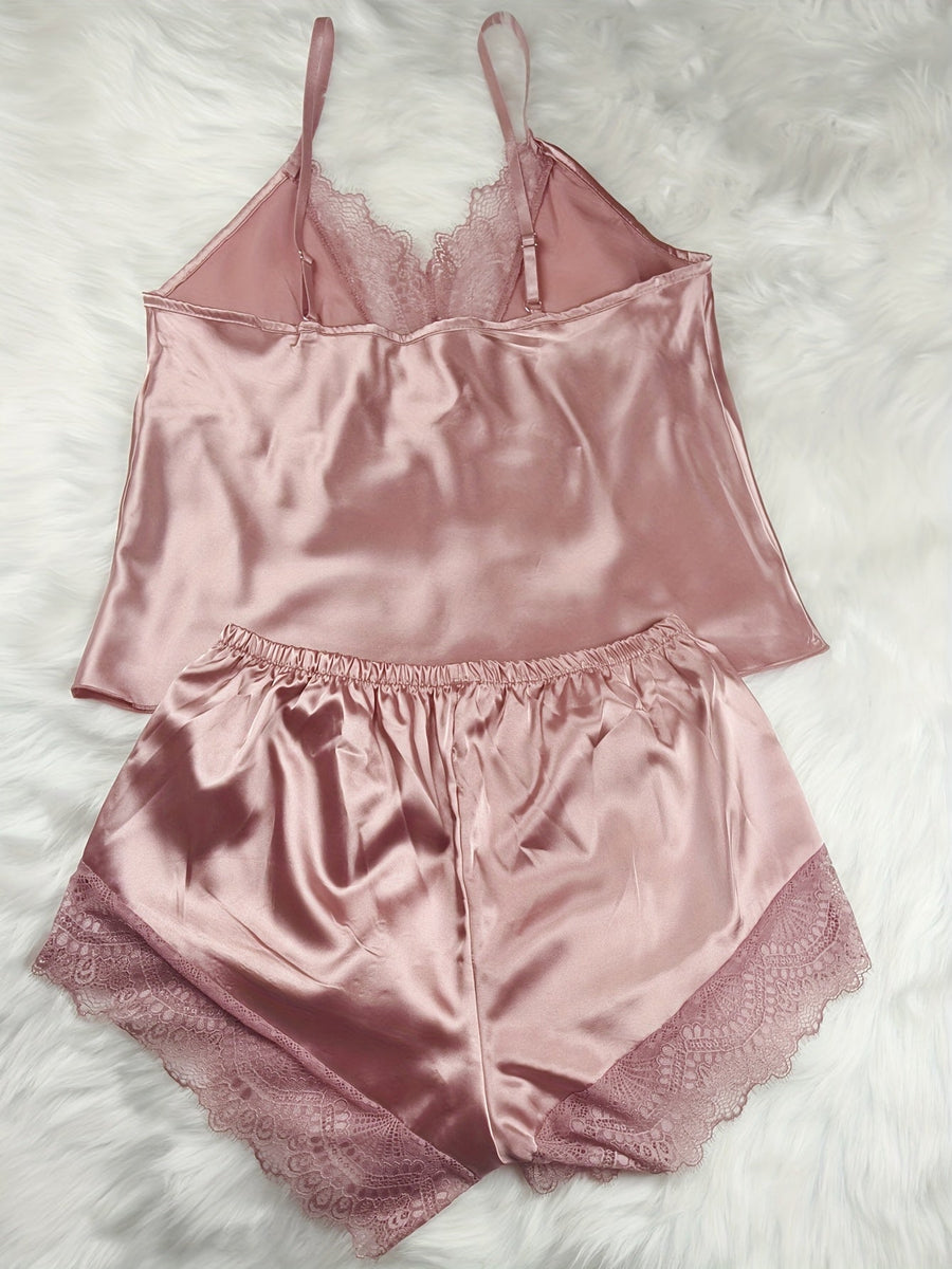 Pigiama corto donna stile sexy per la casa - completo canotta e pantaloncini con dettagli in pizzo, ideale primavera-estate