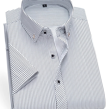 Chemise habillée à manches courtes pour homme style business à rayures fines