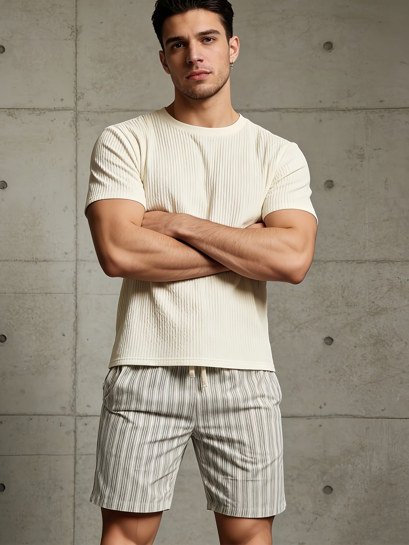Pantaloncini casual a righe da uomo, stile base, ideali per il golf e il tempo libero