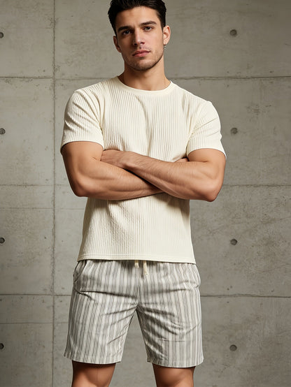 Pantaloncini casual a righe da uomo, stile base, ideali per il golf e il tempo libero
