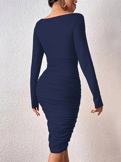 Abito aderente elegante a maniche lunghe con scollo a V per donna, serate e cocktail