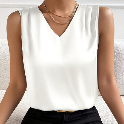 Top elegante senza maniche con scollo a V per donna – Top chic per uso quotidiano o ufficio