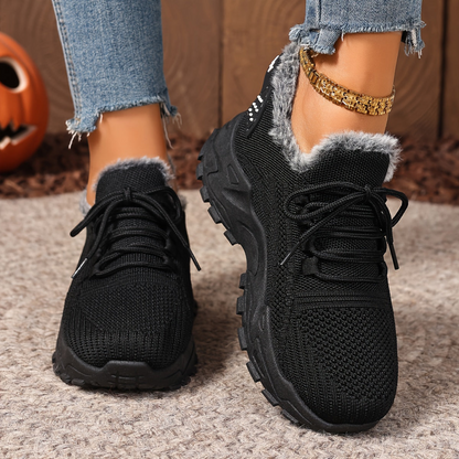 Baskets montantes femme en maille avec doublure douce et lacets