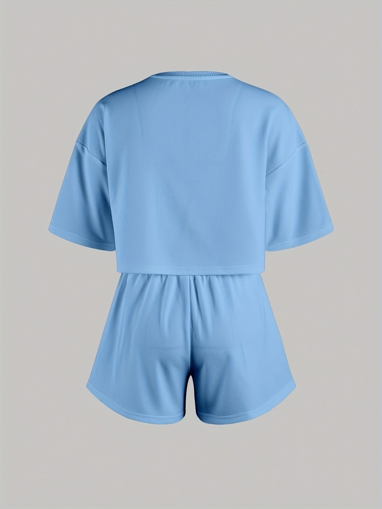 Pyjama d'intérieur décontracté pour femme avec imprimé cœurs bleus – Ensemble short et t-shirt, style cosy pour la maison