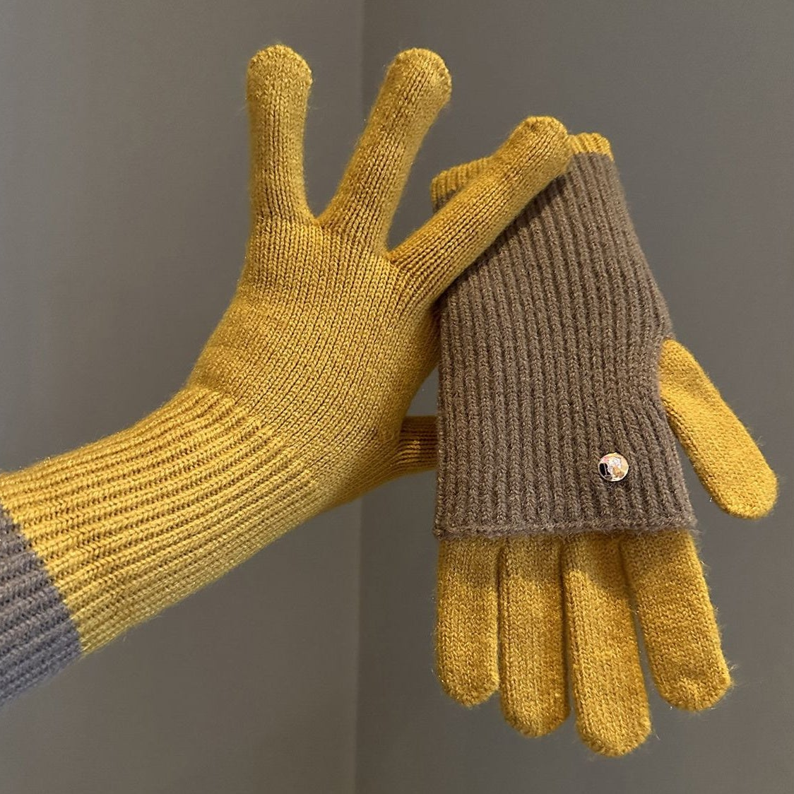 Gants tricotés bicolores convertibles avec mitaines rabattables pour femme