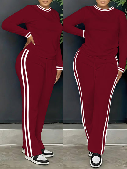 Ensemble Sport Décontracté Femme Manches Longues et Pantalon Rayures Latérales