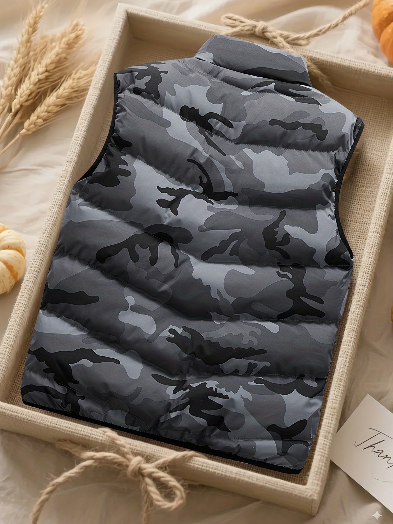 Gilet matelassé homme sans manches à motif camouflage militaire vert